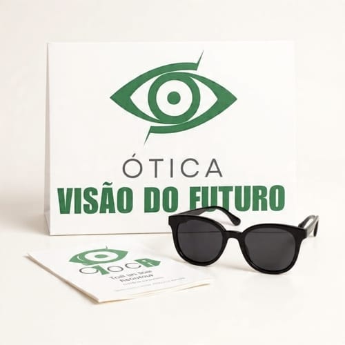 Óculos de sol ao lado da marca Ótica Visão do Futuro